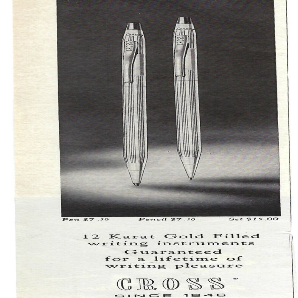 1967 Cross 12K Gold Filled Writing Instruments Pens Vintage Magazine Print Ad